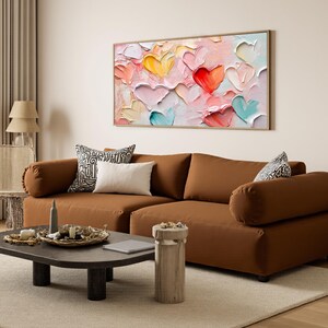 Original Pink Love Oil Painting On Canvas, Large Sweet Palette Knife Texture Painting Hand-Painted Acrylic Canvas Gift for Her Bedroom Decor
