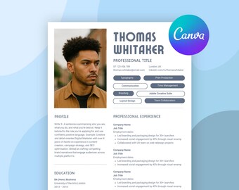 Modern Creative Professional Resume | CV Template, Cover Letter + Writing Guide for Canva | Instant Digital Download | Resume Template Canva
