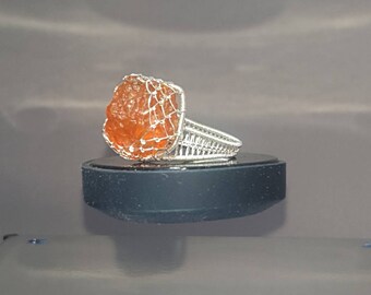 Anello ovale in opale arancione naturale da 8 x 6 mm, argento Anello ovale in opale arancione naturale da 8 x 6 mm, argento