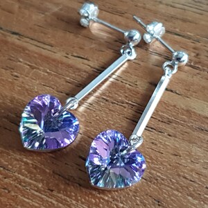 Swarovski Crystal Vitrail Light Heart Silver Chandelier Earrings