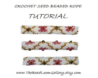 Beaded Rope Pattern - PDF File Tutorial - Crochet Seed Beaded Rope with Swarovski Crystals - Golden Net