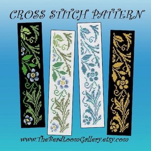 Counted Cross Stitch Pattern - The Blue Floral Bookmark -  PDF File Vol.3 - 2 Variations