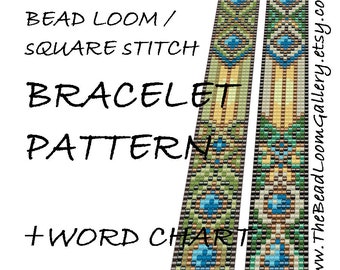 Bead Loom / Square Stitch Cuff Bracelet Beading Patterns - 6 Variations - Includes Word Charts - PDF File PATTERNS - Vol.56