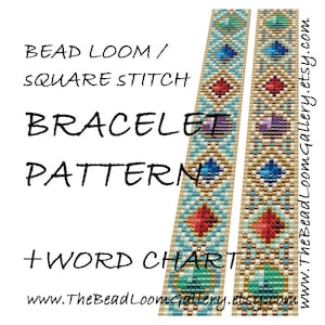 Bead Loom / Square Stitch Cuff Bracelet Beading Patterns - 6 Variations - Includes Word Charts - PDF File PATTERNS - Vol.56