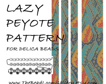 Lazy Peyote Pattern / 2-Thread Peyote / Odd Peyote Pattern - Peacock Abstract - PDF