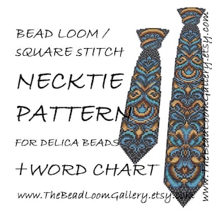 Bead Loom / Square Stitch Necktie Beading Patterns - 4 Variations - Includes Word Charts - PDF File PATTERNS - Make a Matching Pair