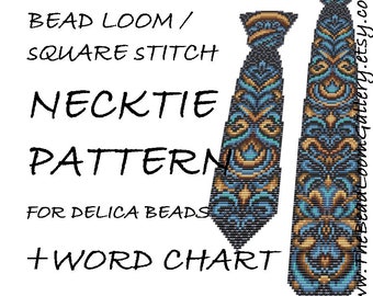 Bead Loom / Square Stitch Necktie Beading Patterns - 4 Variations - Includes Word Charts - PDF File PATTERNS - Make a Matching Pair