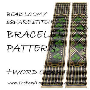 Bead Loom / Square Stitch Beaded Cuff Bracelet Repeating Patterns - 5 Variations - Includes Word Charts - PDF File - Vol.47 Shamrock