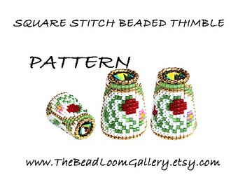 Beaded Thimble with Swarovski Rivoli Top - Delica Beads PDF PATTERN - Square Stitch - Vol.42 - The Strawberry Thimble