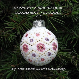 Beaded Christmas Ornament or Ball with Swarovski Crystals - Crochet PDF File TUTORIAL -  Vol.2 - Floral Design