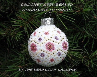 Beaded Christmas Ornament or Ball with Swarovski Crystals - Crochet PDF File TUTORIAL -  Vol.2 - Floral Design