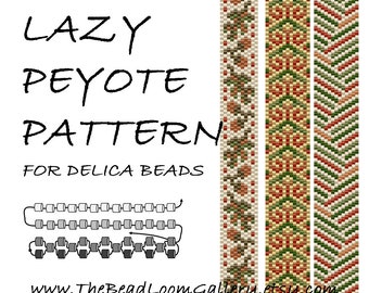 Lazy Peyote Pattern / 2-Thread Peyote / Odd Peyote Pattern - Autumn Abstract - 4 Variations - PDF - By The Bead Loom Gallery