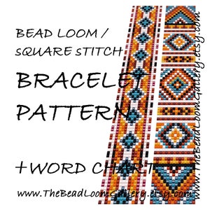 May include: Bead loom bracelet pattern with a colorful geometric design. The pattern includes a word chart for easy reference.  www.TheBeadLoomGallery.etsy.com