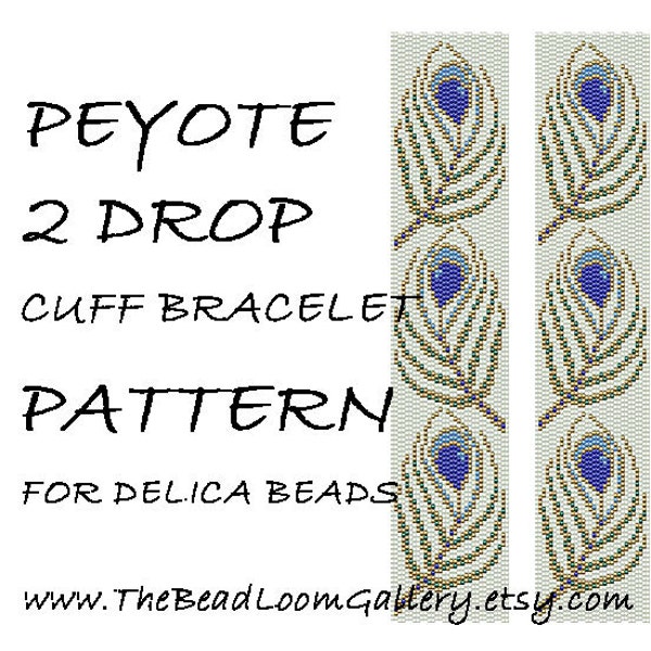 Peyote 2 Drop Cuff Bracelet Pattern Vol.19 - Peacock Feathers - PDF File PATTERN