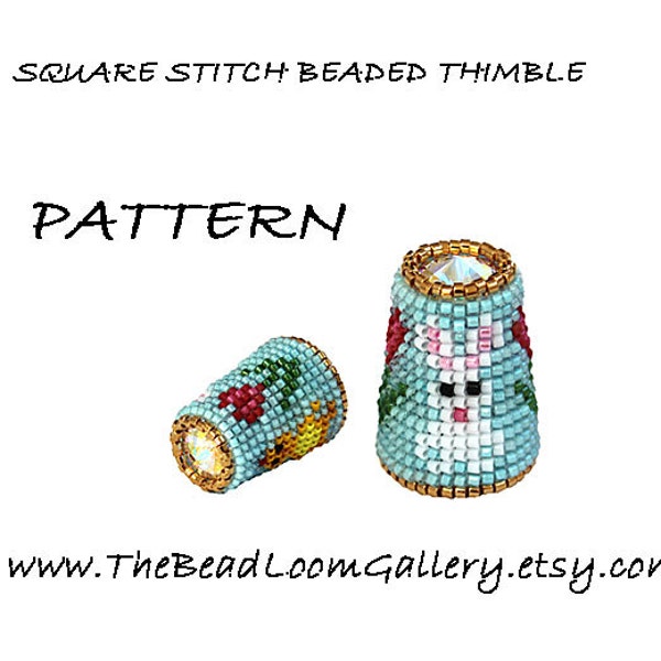 Beaded Thimble with Swarovski Rivoli Top - Delica Beads PDF PATTERN - Square Stitch - Vol.21 - Easter Thimble