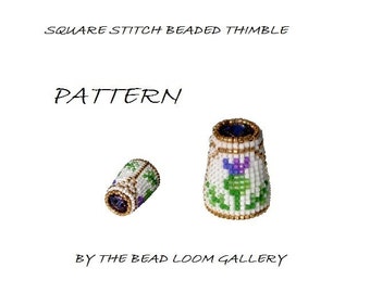 Beaded Thimble with Swarovski Rivoli Top - Delica Beads PDF PATTERN - Square Stitch - Vol.1 - Thistle Thimble
