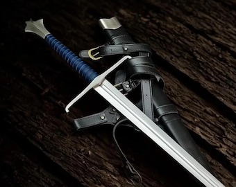 Custom Handmade Carbon Steel Decorative Sword with Leather Scabbard