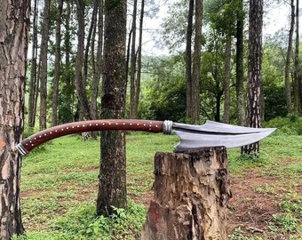Hacha vikinga artesanal de 86 cm (34") con hoja de acero al carbono. Objeto decorativo de colección.