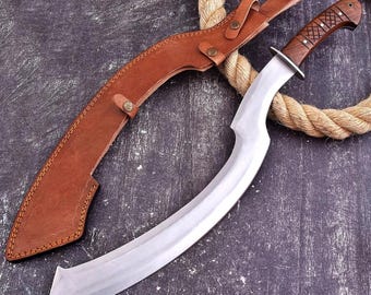 Espada Khopesh egipcia de acero al carbono forjado a mano - Funda de cuero