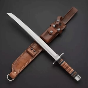Best Gift Idea Handmade 25 inches Carbon Steel Hunting Short Katana Sword with Leather sheath