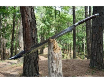 Cimitarra de acero al carbono hecha a mano: espada vikinga con funda de cuero