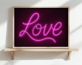 Pink Neon Love Poster: Bright Typography Glow Wall Art