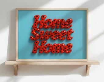 Home Sweet Home Wall Art - Playful Red Letters with Heart Detail