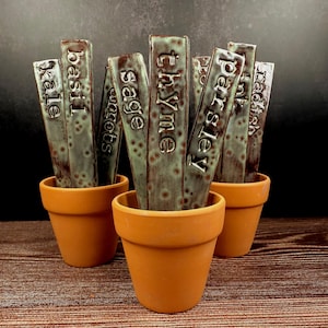 Set of 6 Glazed Terracotta Garden Markers – Personalized 6&quot; Ceramic Plant Labels for Herbs & Vegetables