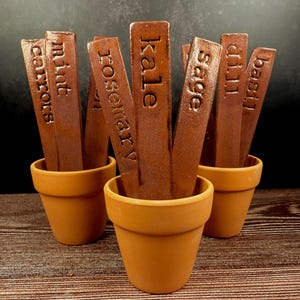 Glazed Terracotta Garden Markers – Set of 6 Personalized 6&quot; Ceramic Plant Labels for Herbs & Vegetables | Custom Garden Stakes