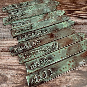Personalized Terracotta Garden Markers: Glazed Green Ceramic Plant Labels, Set of 6