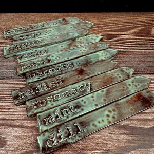 Handmade Glazed Terracotta Garden Markers – Personalized 6&quot; Ceramic Plant Labels for Herbs & Vegetables