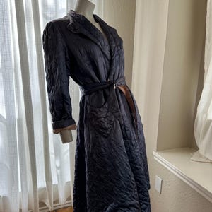 Vintage 30s 40s Quilted Satin Silk Robe Grey and Pink Dressing Gown