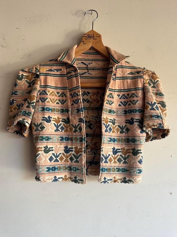 Vintage 30s 40s hand woven puff sleeve cropped ja… - image 2