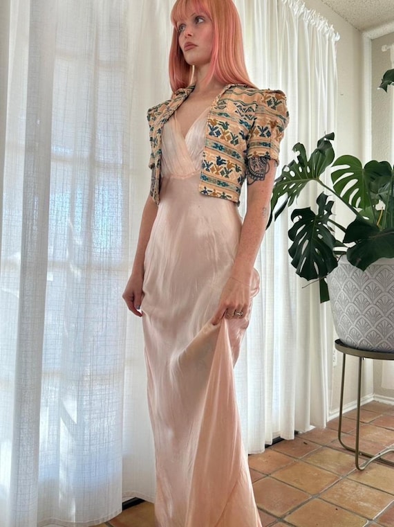 Vintage 30s 40s hand woven puff sleeve cropped ja… - image 5