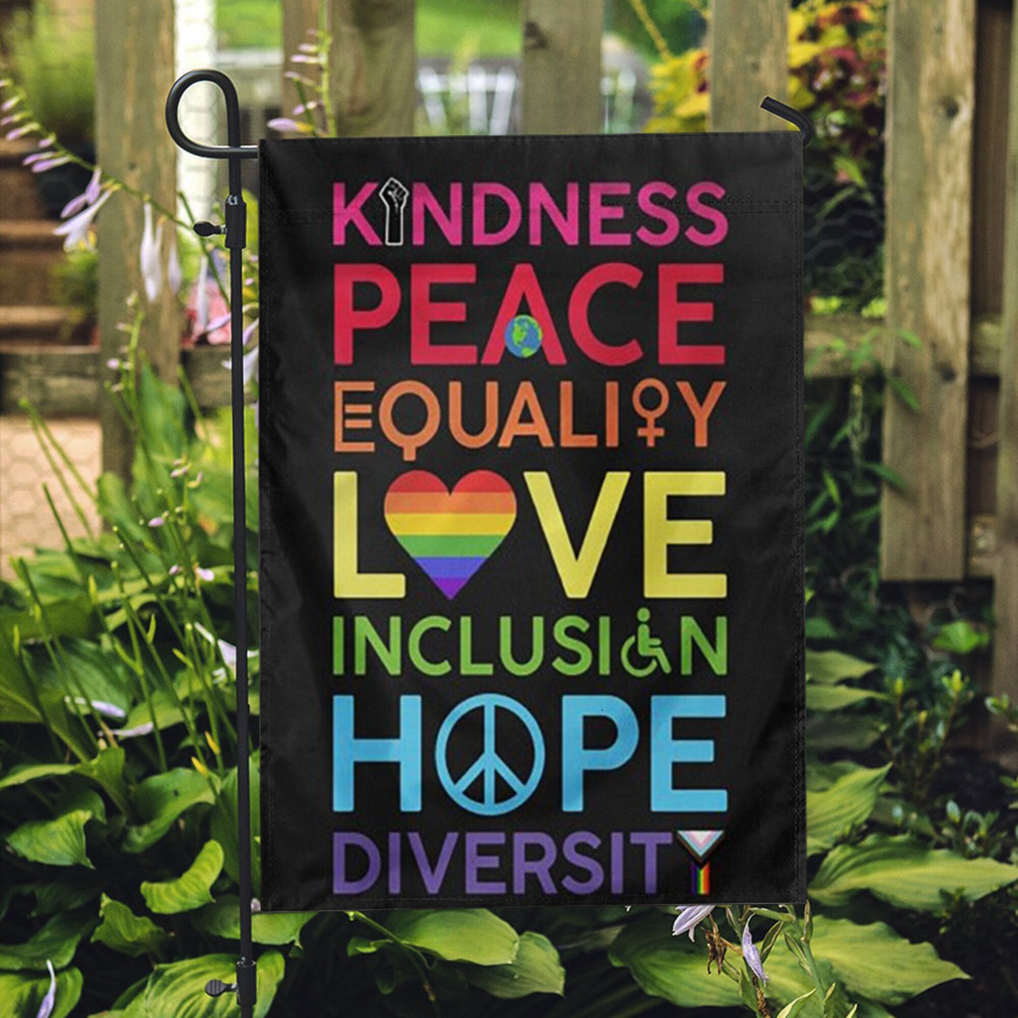 Discover equality love inclusion hope diversity Garden Flags