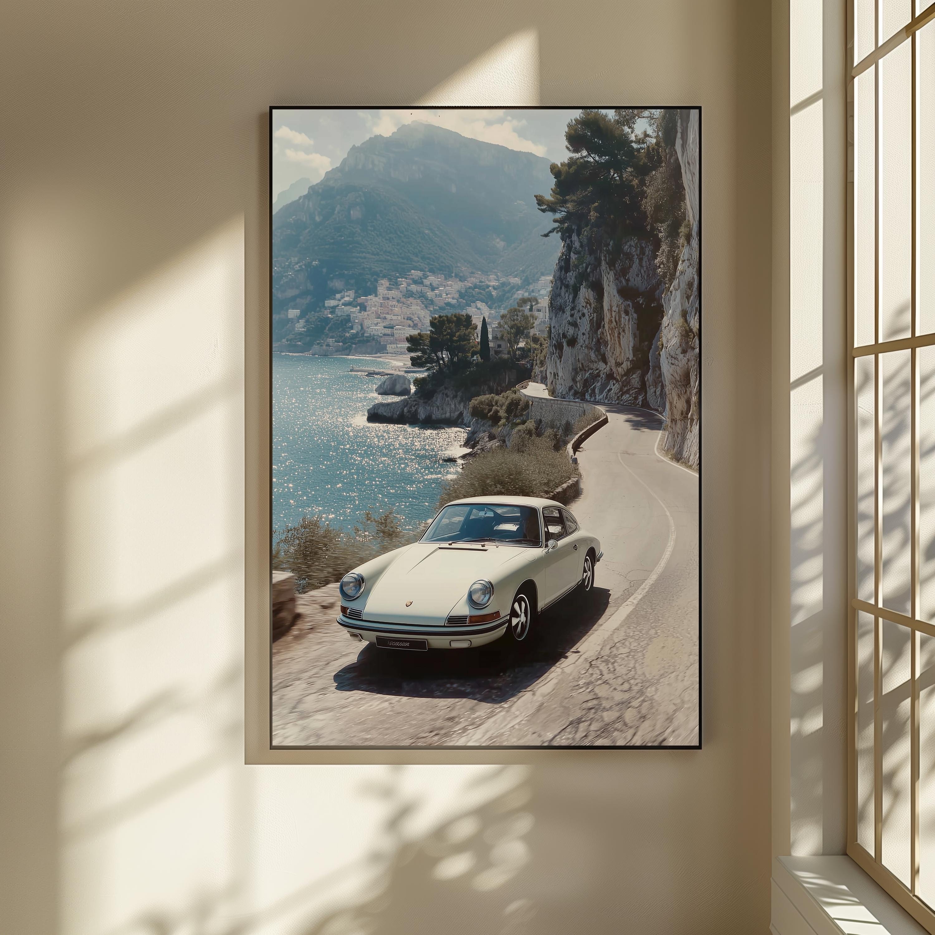 Classic Porsche Coastal Drive Poster, Vintage Sports Car Wall Art