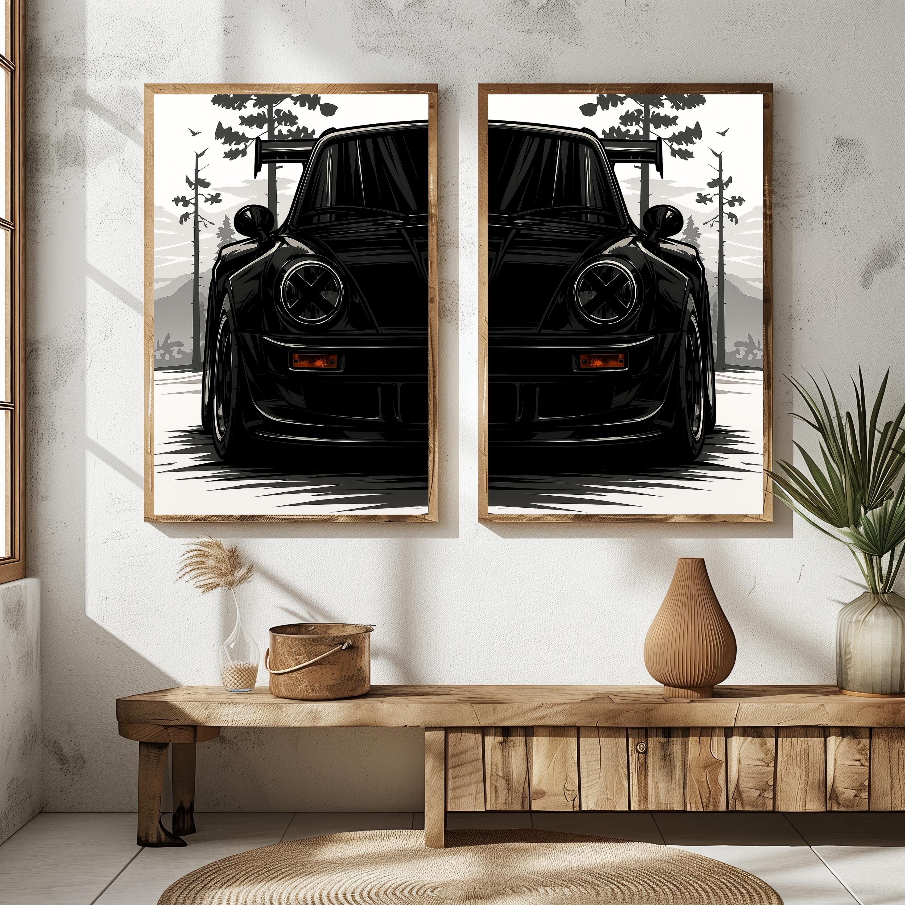 Porsche Diptych Wall Art, 2-panel Black Sports Car Poster Set