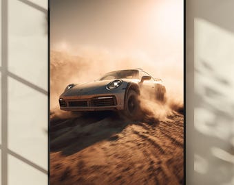 Porsche 911 Desert Rally Wall Art, Sportscar Racing Print, Offroad Porsche Poster, Luxury Car Decor for Garage, Man Cave & Auto Enthusiasts