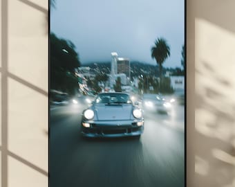 Porsche 911 Turbo Digital Wall Art, Moody Night Drive Photography Print, Classic Car Poster for Automotive Enthusiasts
