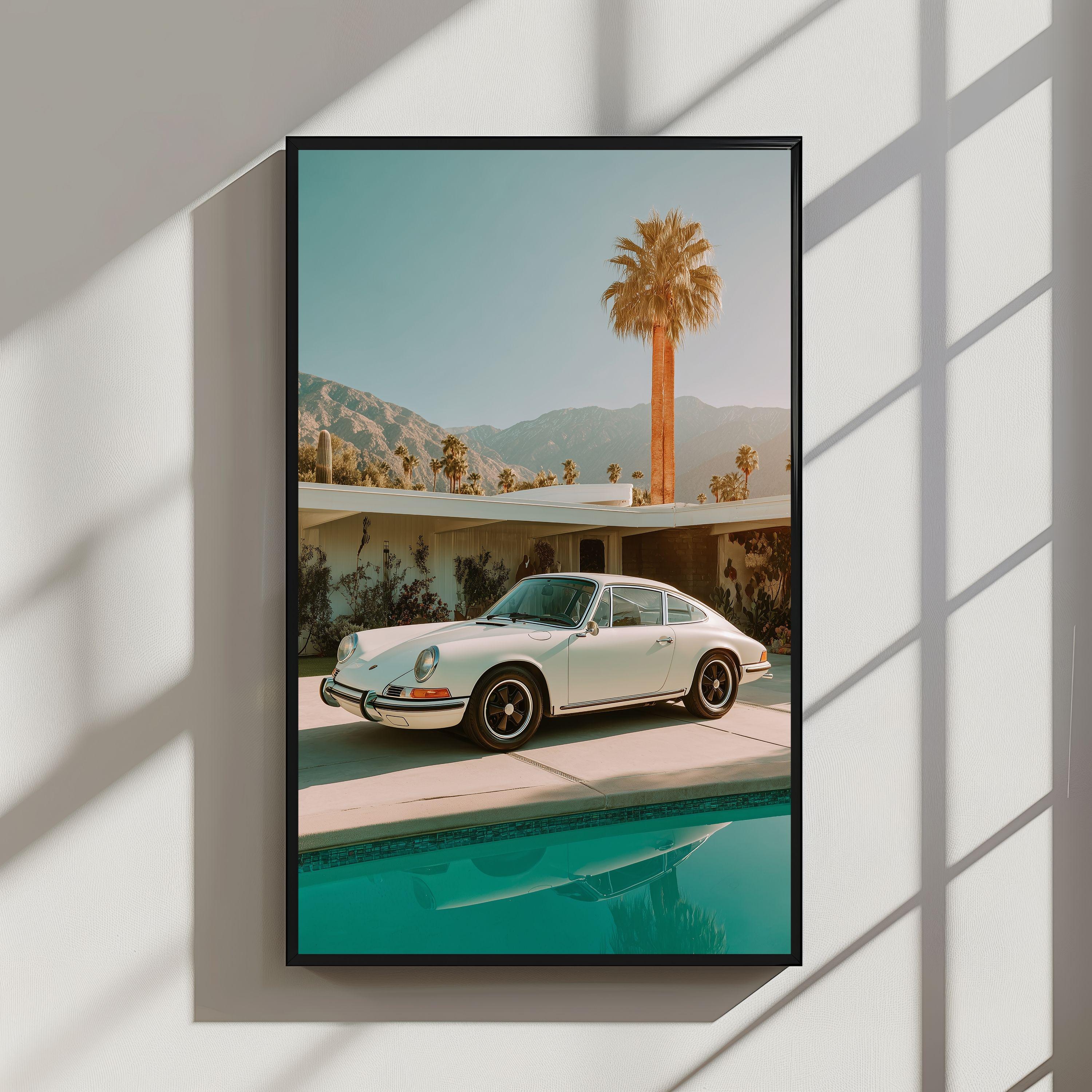 Vintage Porsche 911 Wall Art Print, Classic Car Poster With Palm