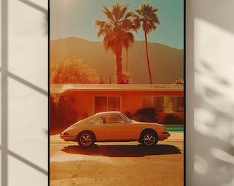 Vintage Porsche 911 Wall Art Print, Retro Car Photography Poster, Classic Sports Car Decor, Mid Century Modern Wall Art