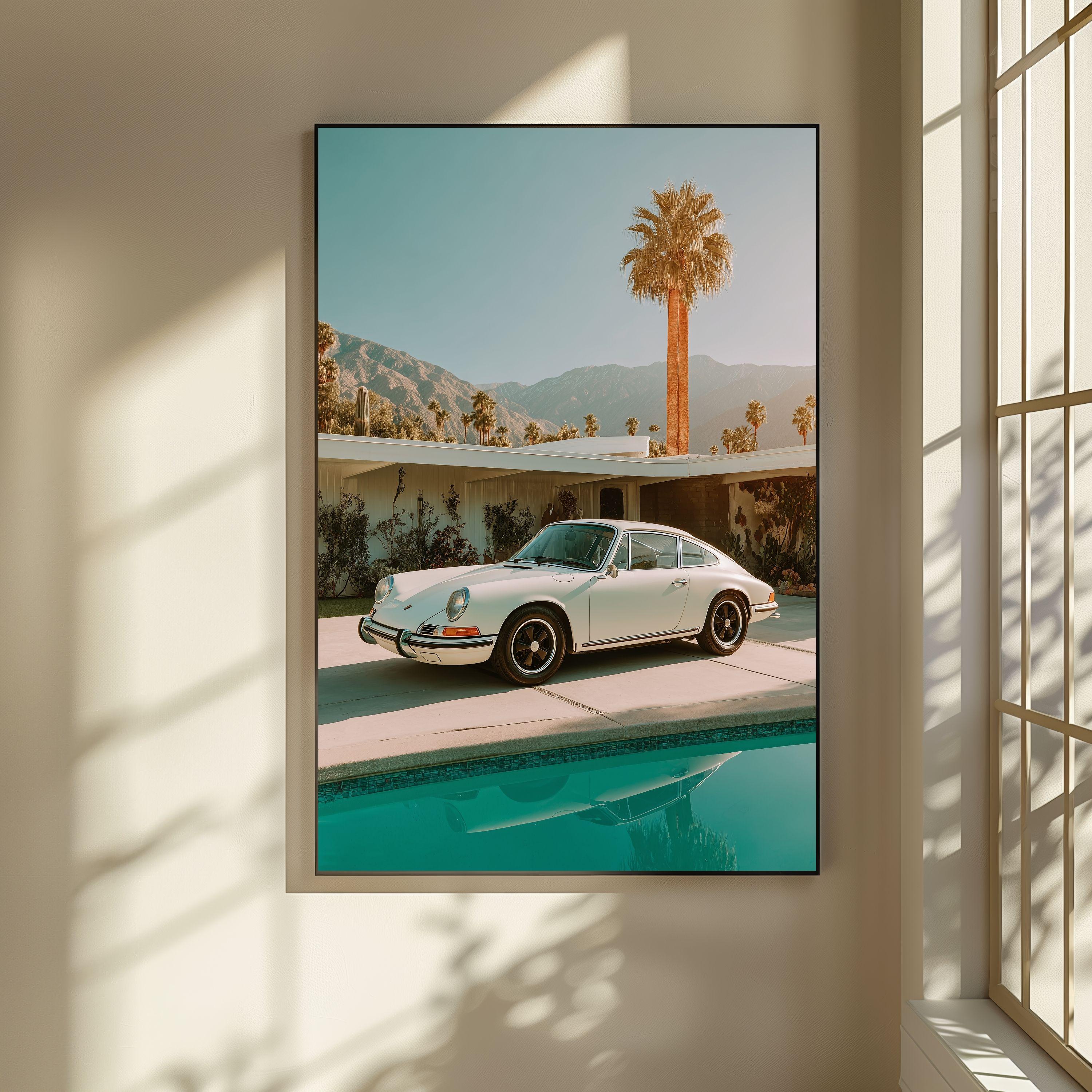 Vintage Porsche 911 Wall Art Print, Classic Car Poster With Palm
