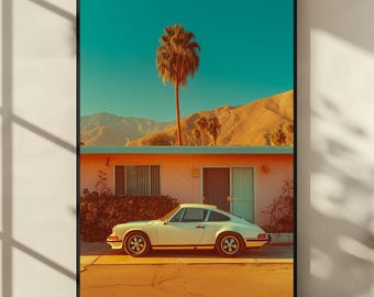 Vintage Porsche 911 Wall Art Print, Classic Car Poster, Retro Photography Home Decor, Palm Springs Mid Century Modern Car Art