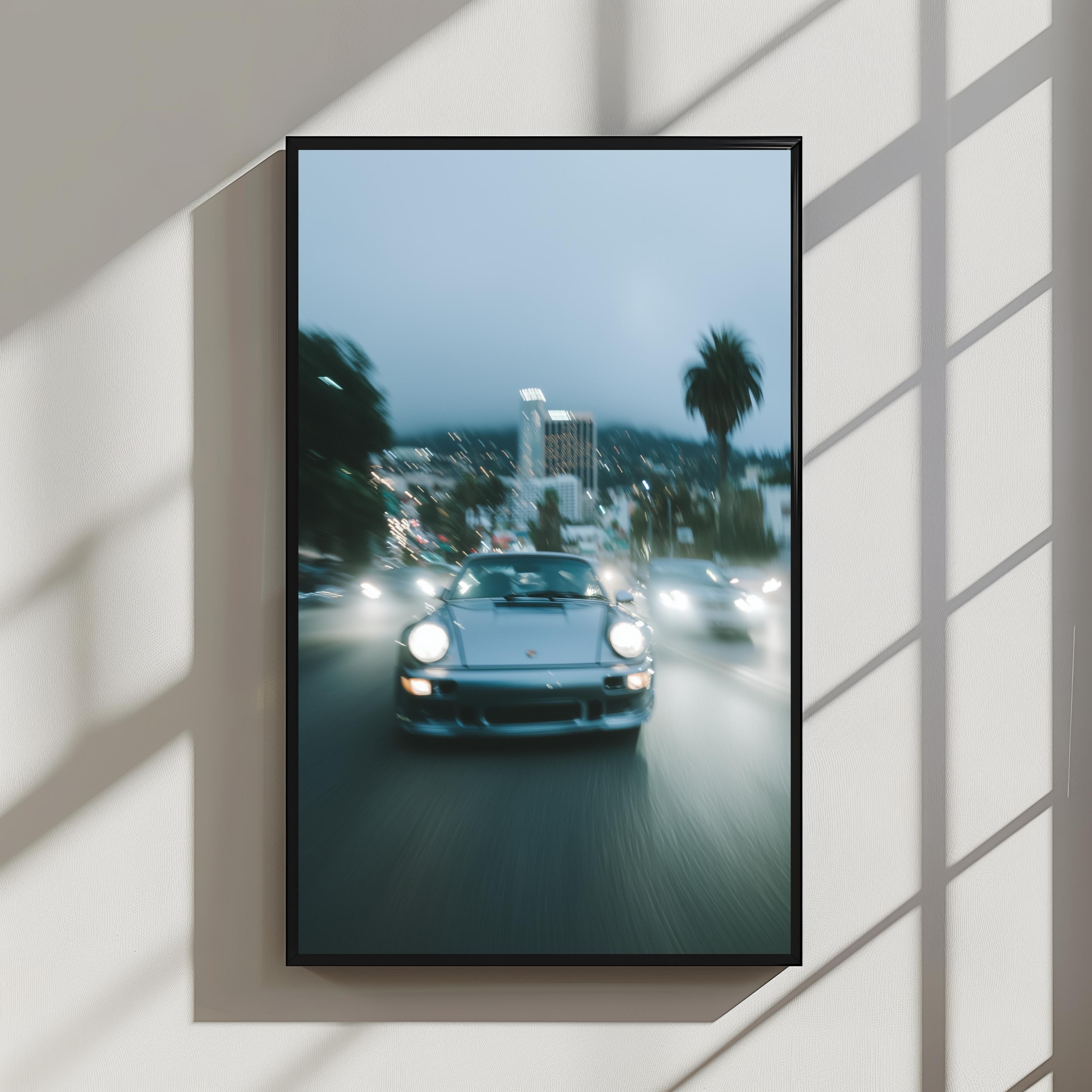 Porsche 911 Turbo Digital Wall Art, Moody Night Drive Photography