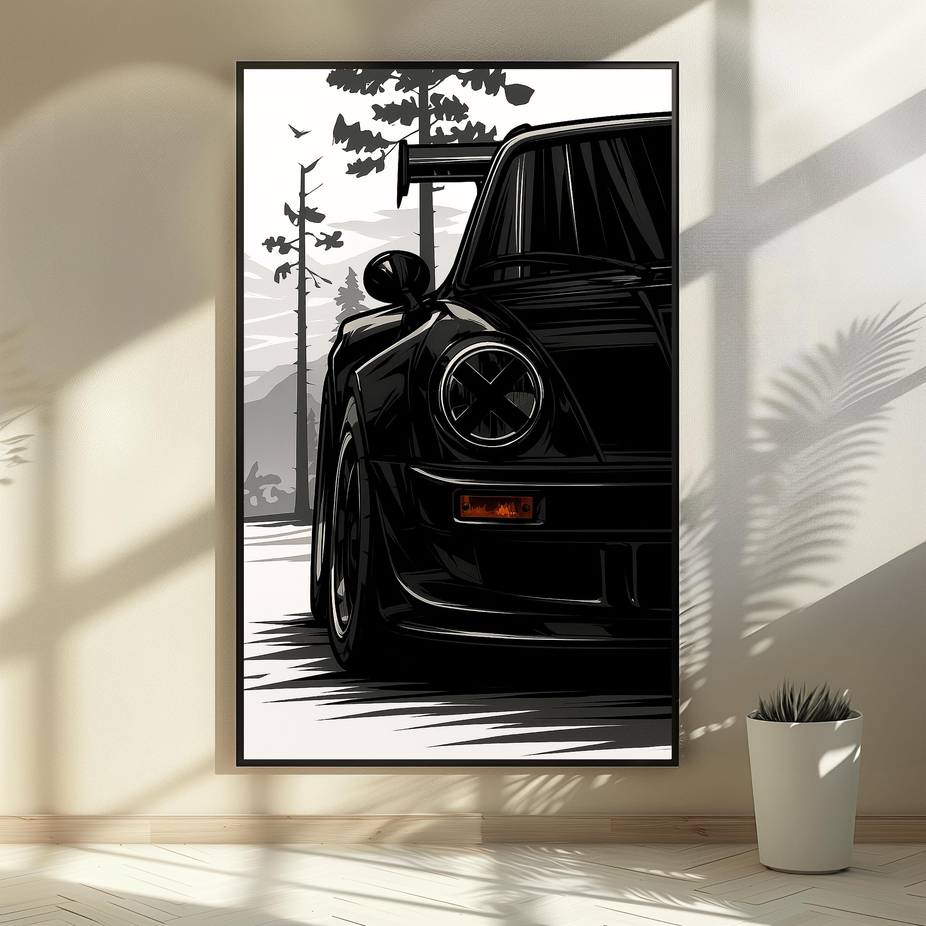Porsche Diptych Wall Art, 2-panel Black Sports Car Poster Set