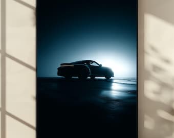 Porsche 911 Poster, Minimalist Silhouette Wall Art, Luxury Sports Car Print, Night Photography Automotive Decor for Car Enthusiasts
