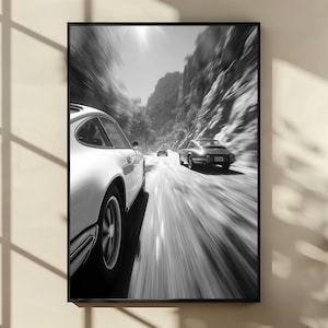 Racing Porsche Digital Art Print | Vintage Porsche 911 Poster | Hypebeast Wall Decor | Black & White Car Art | Digital Download