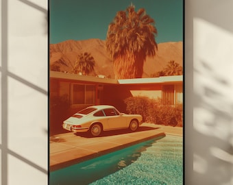 Vintage Porsche 911 Wall Art Print, Retro Car Poster, Classic Porsche Decor, Mid Century Modern Art for Car Enthusiasts, Gift for Him