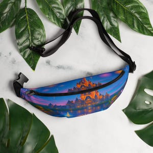 Sunset Dream Castle Fanny Pack – Magical All Over Print Belt Bag for Theme Park Adventures/Disney inspired hip bag// gift for Disney lovers
