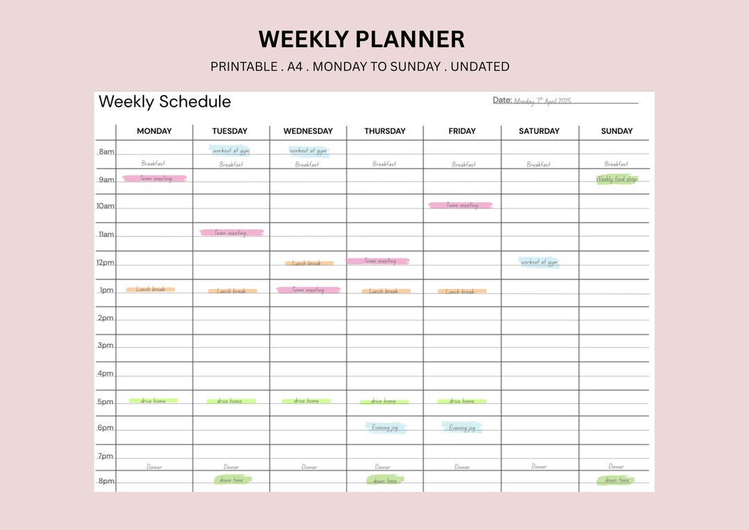 Week Blocks Monday Minimalist Weekly Planner Printable - A4 Undated Schedule Template ...